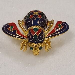 Joan Rivers Purple Red Green Blue Enamel Gold Tone Mardi Gras Bee Brooch Pin
